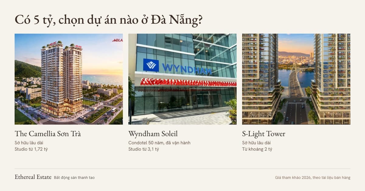 Ảnh ba dự án The Camellia Sơn Trà, Wyndham Soleil và S-Light Tower kèm hình thức sở hữu và giá tham khảo